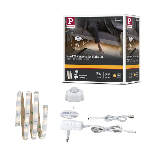 Paulmann YourLED LED remsa Night PIR-sensor Sängbelysning med rörelsesensor 1m belagd 3W 273lm/m 39 LEDs/m 3000K 6VA