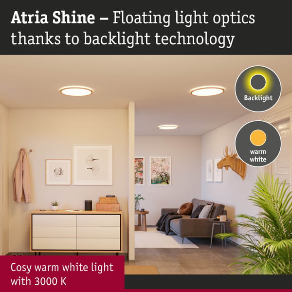Paulmann LED panel Atria Shine Bakgrundsbelysning IP44 rund 420 mm 22W 2300lm 3000K Träutseende