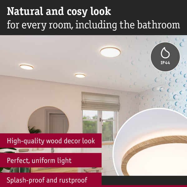 Paulmann LED panel Atria Shine Bakgrundsbelysning IP44 rund 420 mm 22W 2300lm 3000K Träutseende
