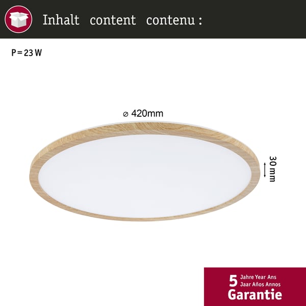 Paulmann LED panel Atria Shine Bakgrundsbelysning IP44 rund 420 mm 22W 2300lm 3000K Träutseende