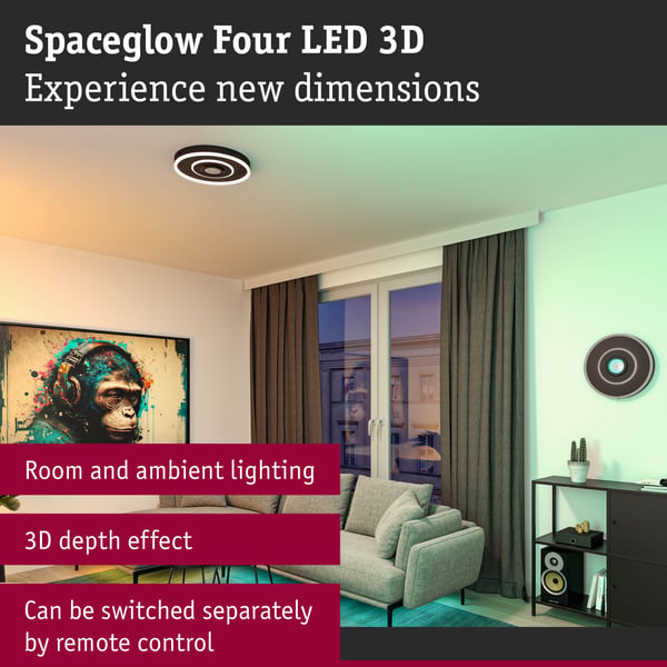 Paulmann Vägg /taklampa Spaceglow Four RGB+ 1200lm 230V 22W dimbar Svart matt