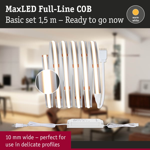 Paulmann MaxLED 1000 LED remsa Baspaket COB 1,5m Varmvitt 1,5m 18W 1080lm/m 528 LEDs/m 2700K 40VA