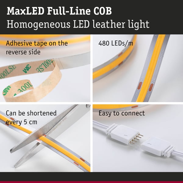 Paulmann MaxLED 1000 LED remsa Baspaket COB 1,5m Varmvitt 1,5m 18W 1080lm/m 528 LEDs/m 2700K 40VA