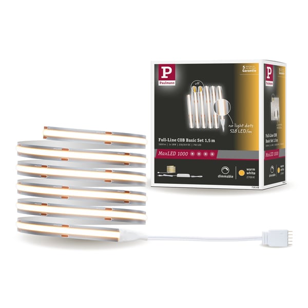 Paulmann MaxLED 1000 LED remsa Baspaket COB 1,5m Varmvitt 1,5m 18W 1080lm/m 528 LEDs/m 2700K 40VA