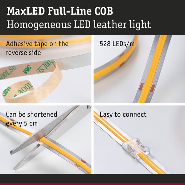 Paulmann MaxLED 1000 LED remsa Enkelstripe COB 2,5m Varmvitt 2,5m 30W 1080lm/m 528 LEDs/m 2700K
