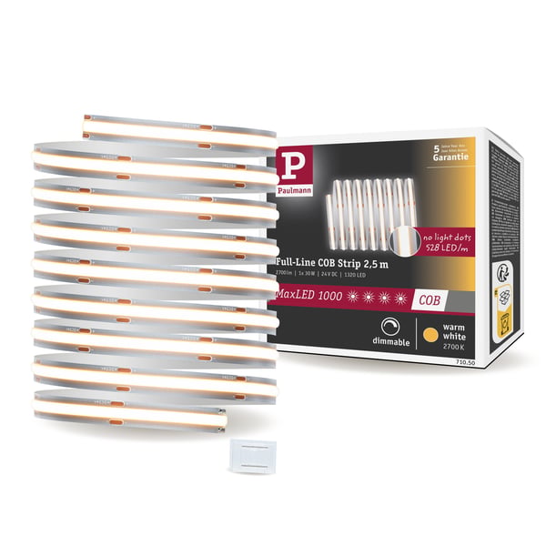 Paulmann MaxLED 1000 LED remsa Enkelstripe COB 2,5m Varmvitt 2,5m 30W 1080lm/m 528 LEDs/m 2700K