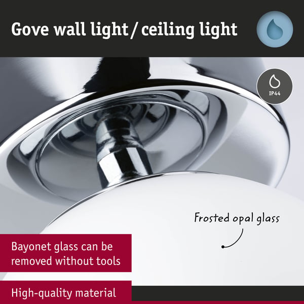 Paulmann Selection Bathroom LED taklampa Gove IP44 3000K 900lm 230V 9W Krom, Satin