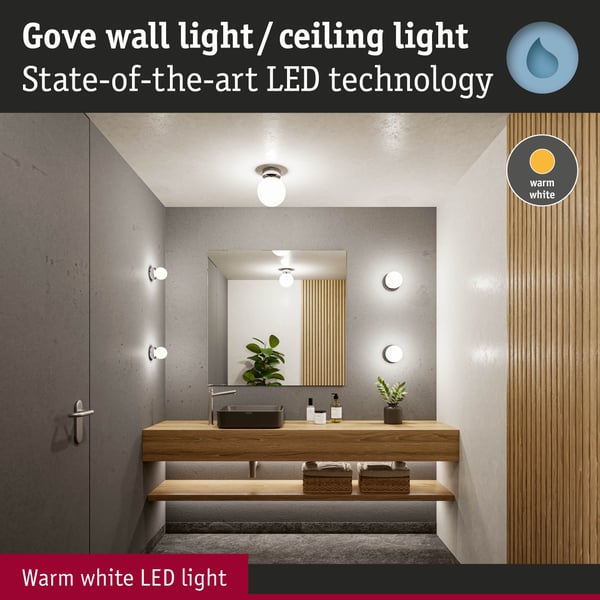 Paulmann Selection Bathroom LED taklampa Gove IP44 3000K 900lm 230V 9W Krom, Satin