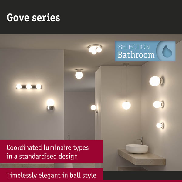 Paulmann Selection Bathroom LED vägglampa Gove IP44 3000K 400lm 230V 5W Krom, Satin
