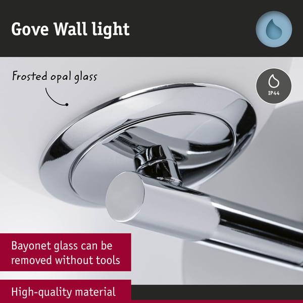 Paulmann Selection Bathroom LED vägglampa Gove IP44 3000K 400lm 230V 5W Krom, Satin