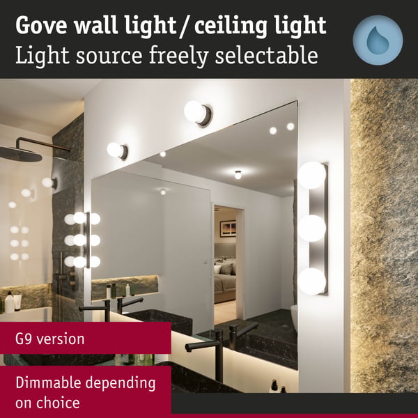 Paulmann Selection Bathroom Taklampa Gove IP44 G9 230V max. 20W dimbar Svart matt, Satin