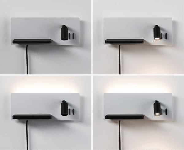 Paulmann LED vägglampa Serra USB C 2700K 520lm / 180lm 230V 5,5W / 2,6W dimbar Vit matt, Svart matt