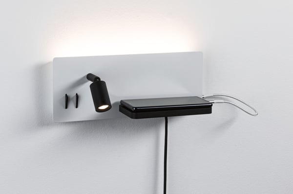 Paulmann LED vägglampa Serra USB C 2700K 520lm / 180lm 230V 5,5W / 2,6W dimbar Vit matt, Svart matt