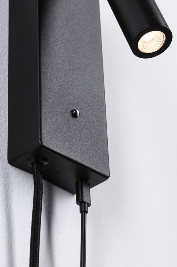 Paulmann LED vägglampa 3-Step-Dim Hulda USB C 3000K 130lm 230V 2,5W dimbar Svart matt