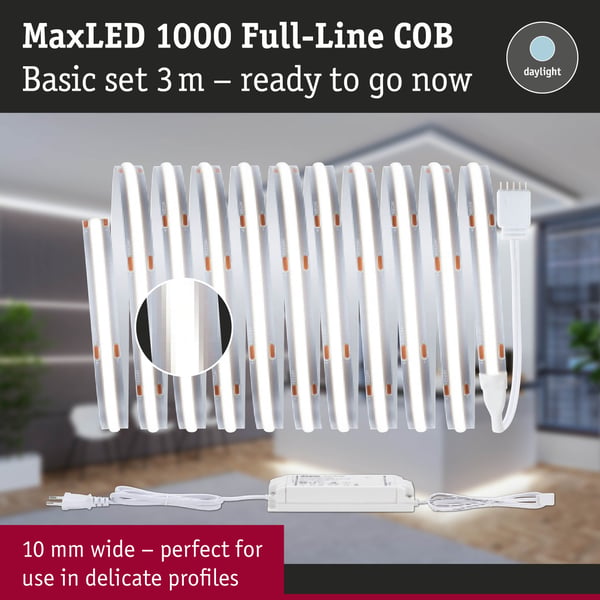 Paulmann MaxLED 1000 LED remsa Baspaket COB 3m Dagsljusvitt 36W 1280lm/m 6500K 50VA