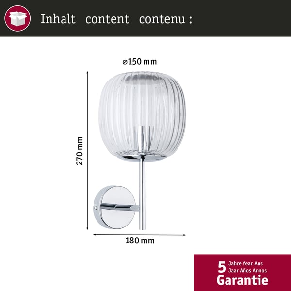 Paulmann Selection Bathroom Vägglampa Ruya IP44 E14 230V max. 20W dimbar Glas, Krom