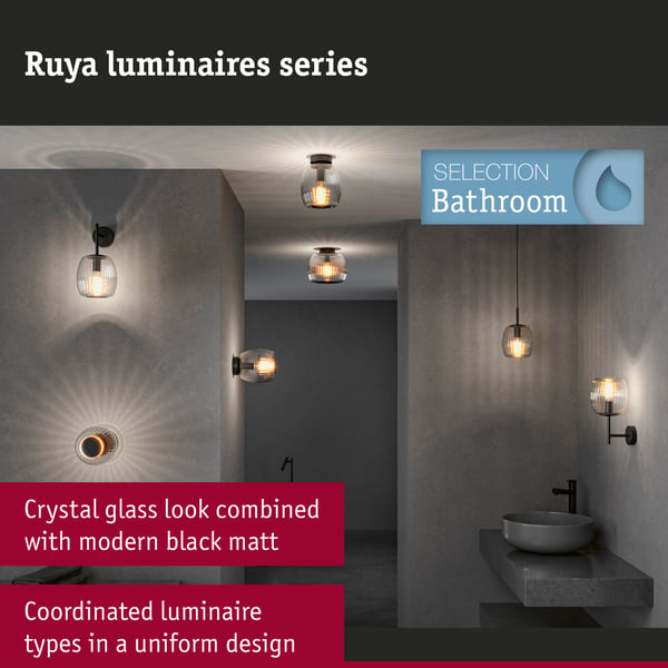 Paulmann LEDpendellampa Ruya E14 max. 20W Glas, Svart matt