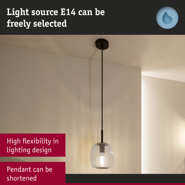 Paulmann LEDpendellampa Ruya E14 max. 20W Glas, Svart matt