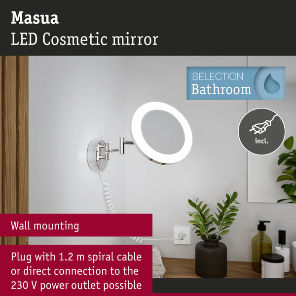 Paulmann LED sminkspegel Masua IP44 White Switch 55lm 230V 4W Krom