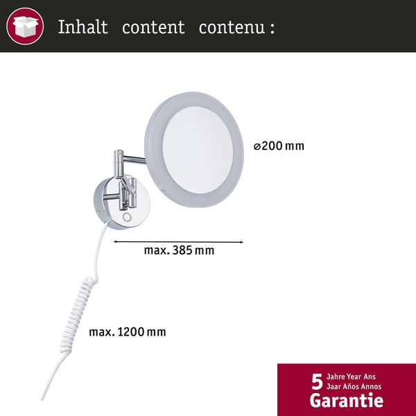 Paulmann LED sminkspegel Masua IP44 White Switch 55lm 230V 4W Krom