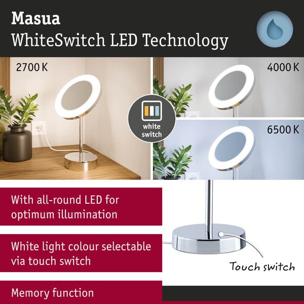 Paulmann LED sminkspegel Masua IP44 White Switch 55lm 230V 4W Krom