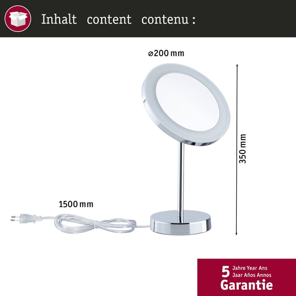 Paulmann LED sminkspegel Masua IP44 White Switch 55lm 230V 4W Krom