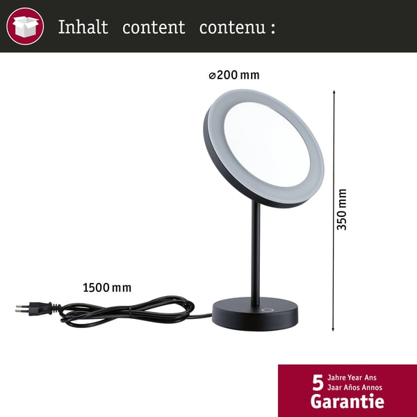 Paulmann LED sminkspegel Masua IP44 White Switch 55lm 230V 4W Svart matt
