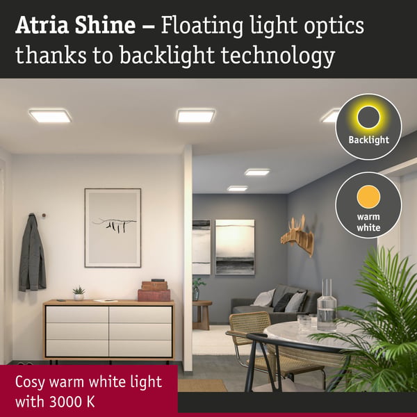 Paulmann LED panel Atria Shine Bakgrundsbelysning IP44 vinkelformad 293x293 mm 16W 1600lm 3000K Vit
