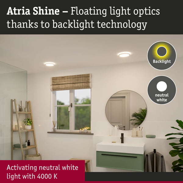 Paulmann LED panel Atria Shine Bakgrundsbelysning IP44 rund 190 mm 11,2W 850lm 4000K Vit