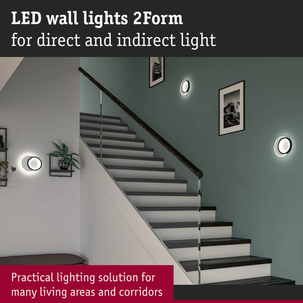 Paulmann LED vägglampa 2Form 4000K 890lm / 0lm 230V 7W / 5,5W Vit, Svart