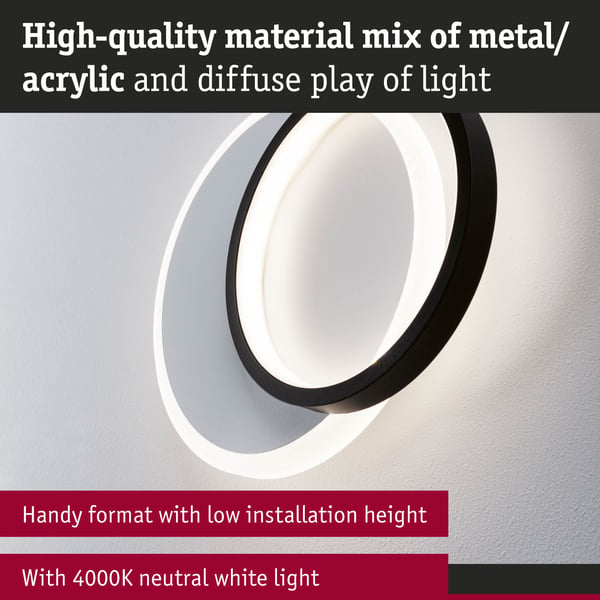 Paulmann LED vägglampa 2Form 4000K 890lm / 0lm 230V 7W / 5,5W Vit, Svart