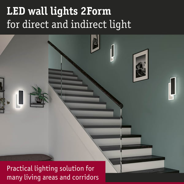 Paulmann LED vägglampa 2Form 4000K 1070lm / 0lm 230V 8W / 8W Vit, Svart
