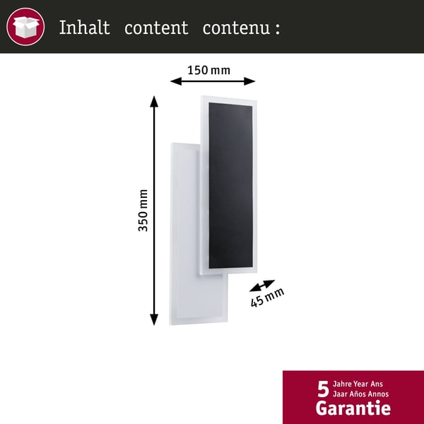 Paulmann LED vägglampa 2Form 4000K 1070lm / 0lm 230V 8W / 8W Vit, Svart