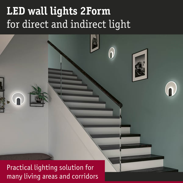Paulmann LED vägglampa 2Form 4000K 1210lm / 0lm 230V 9W / 3,5W Vit, Svart