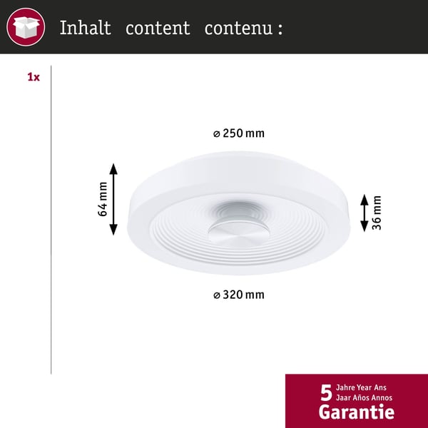 Paulmann LED taklampa Volea IP44 3000K 950lm 230V 3,5W / 13W dimbar Vit, Silver