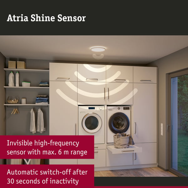 Paulmann LED panel Atria Shine Bakgrundsbelysning Rörelsedetektor (HF) IP44 rund 293 mm 16W 1600lm 4000K Vit
