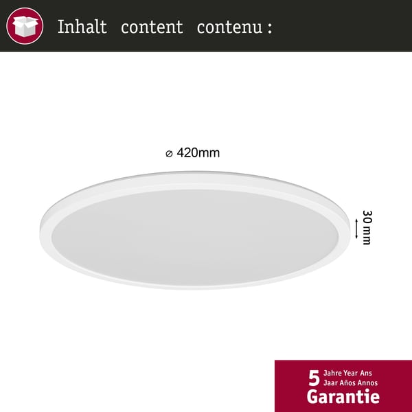 Paulmann LED panel Atria Shine Bakgrundsbelysning Rörelsedetektor (HF) IP44 rund 420 mm 22W 2300lm 4000K Vit