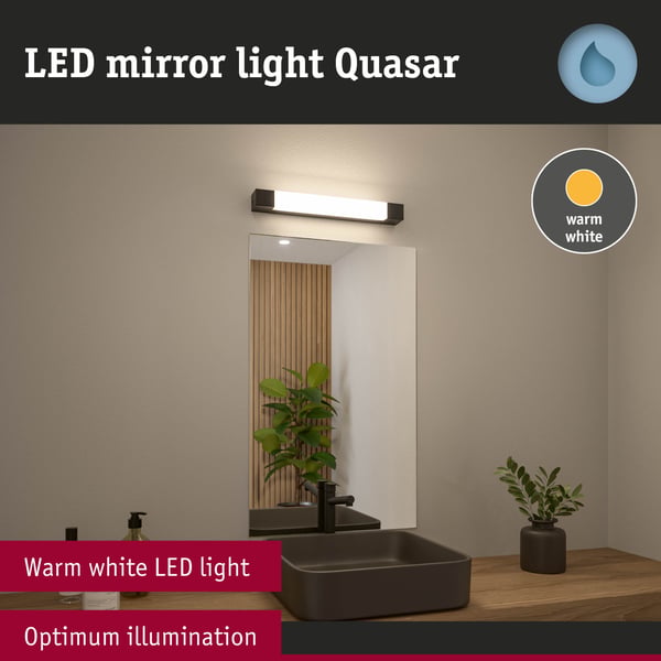 Paulmann Selection Bathroom LED spegellampa Quasar IP44 3000K 600lm 230V 7,5W Svart