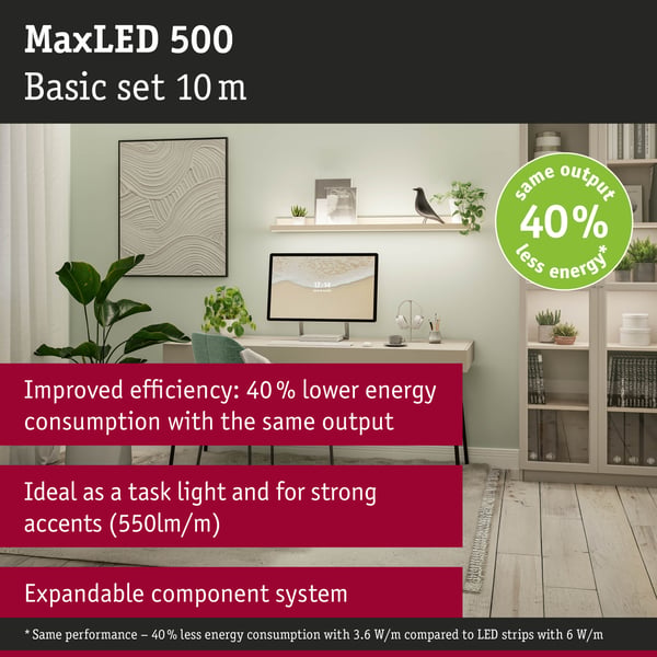 Paulmann MaxLED 500 LED remsa Baspaket 10m varmvitt 28W 550lm/m 2700K 40VA