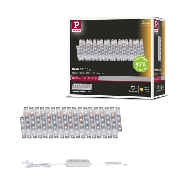 Paulmann MaxLED 500 LED remsa Baspaket 10m varmvitt 28W 550lm/m 2700K 40VA