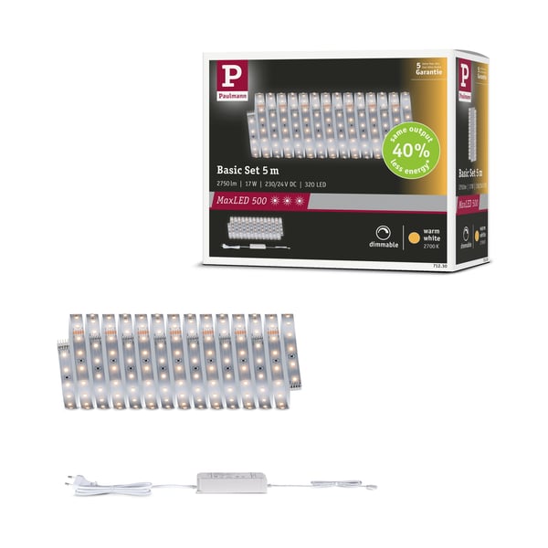 Paulmann MaxLED 500 LED remsa Baspaket 5m varmvitt 17W 550lm/m 2700K 30VA