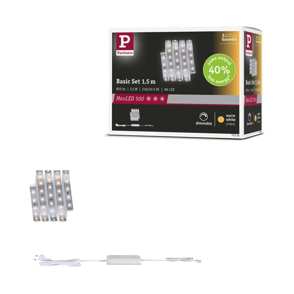 Paulmann MaxLED 500 LED remsa Baspaket 1,5m varmvitt 5,5W 550lm/m 2700K 20VA