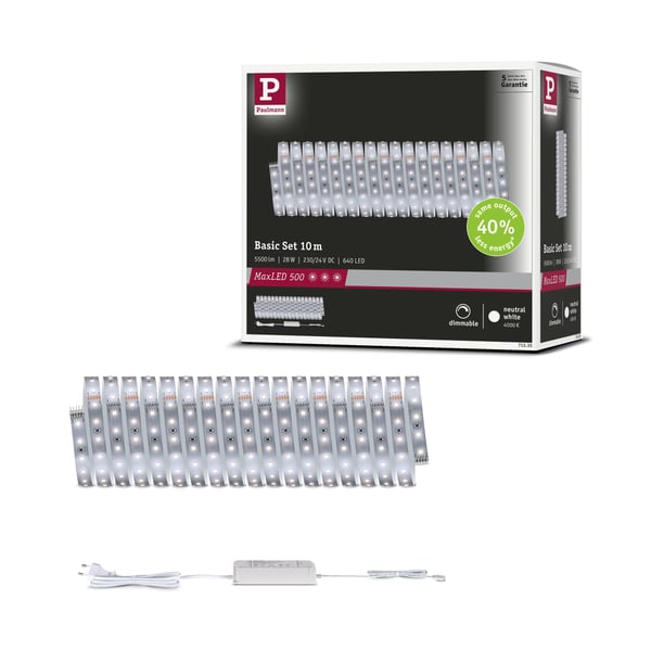 Paulmann MaxLED 500 LED remsa Baspaket 10m neutralvit 28W 550lm/m 4000K 40VA