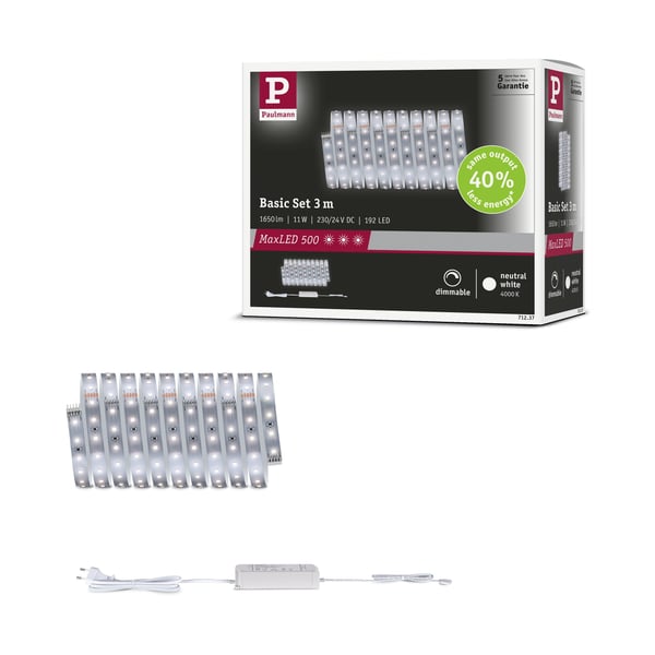Paulmann MaxLED 500 LED remsa Baspaket 3m neutralvit 11W 550lm/m 4000K 30VA