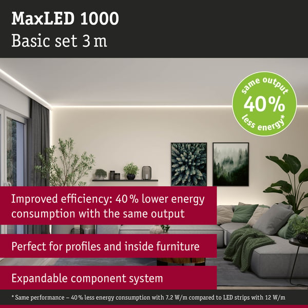 Paulmann MaxLED 1000 LED remsa Baspaket 3m Varmvitt 22W 1100lm/m 2700K 40VA