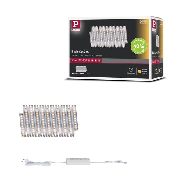 Paulmann MaxLED 1000 LED remsa Baspaket 3m Varmvitt 22W 1100lm/m 2700K 40VA