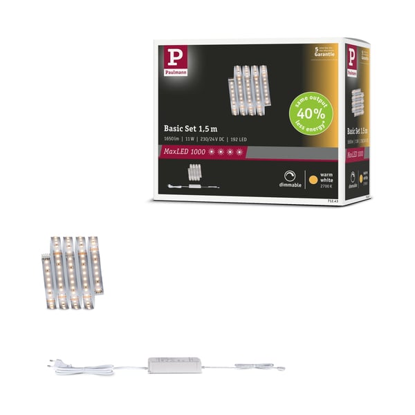 Paulmann MaxLED 1000 LED remsa Baspaket 1,5m Varmvitt 11W 1100lm/m 2700K 30VA