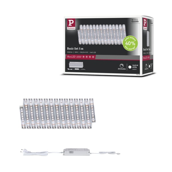 Paulmann MaxLED 1000 LED remsa Baspaket 5m Neutralt vitt 30W 1100lm/m 4000K 60VA Paulmann MaxLED 1000 LED remsa Baspaket 5m Neutralt vitt 30W 1100lm/m 4000K 60VA