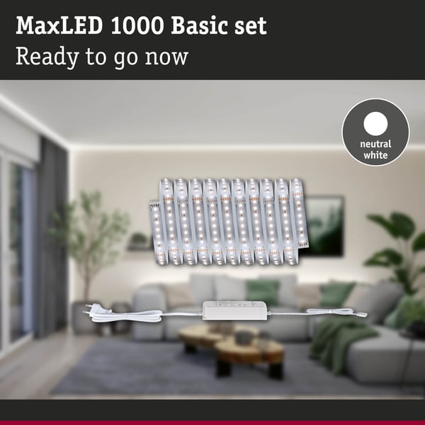 Paulmann MaxLED 1000 LED remsa Baspaket 3m Neutralt vitt 22W 1100lm/m 4000K 40VA