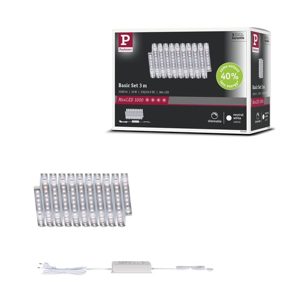 Paulmann MaxLED 1000 LED remsa Baspaket 3m Neutralt vitt 22W 1100lm/m 4000K 40VA